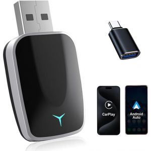 KALANKA-Adaptateur sans fil Carplay Android, adaptateur sans fil Android Auto et Wireless CarPlay 2 en 1, USB/Type C, Plug & Play, compatible avec iPhone iOS 10+ et Android 11+ - Neuf