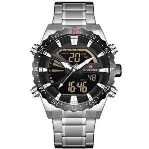 Montre-Bracelet Electronique Tendance Pour Homme Naviforce, Etanche, Avec Bracelet En Acier (Boitier Blanc Et Noir) - Neuf