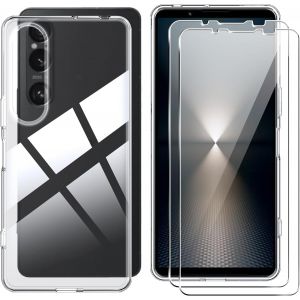Kal-Coque Pour Sony Xperia 1 Vii Case Avec 2 Verre Trempé Protection Écran Deux, Transparent Soft Etui Silicone Tpu Cover Absorption De Choc Et Anti-Scratch Housse Étui - Neuf
