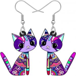 Kal-Boucles D'oreilles Chat En Acrylique Bijoux Chat &Agrave; La Mode Cadeaux Pour Filles Femme Charmes - Neuf