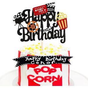1 décoration de gâteau sur le thème du film-Thème film-Happy Birthday-Décoration de gâteau F pour appareil photo pop-corn théâtre film-Thème Hollywood-Fête-Décoration de gâteau - Neuf