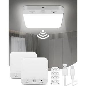 Liux-2 Paquets Plafonnier Led Avec Détecteur De Mouvement ¿ Lampe De Plafond Rechargeable 6000mah,Installation Magnétique,3 Températures De Couleur,Intensité Réglable,Usb,Sans Fil¿ Avec Télécomm - Neuf