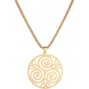 Kal-Collier Avec Pendentif Triskel Celtique Pour Homme Et Femme - Triple Spirale - Collier Rond En Acier Inoxydable - Noeud De La Trinité Celtique - Symbole - Bijoux Cadeau - Acier Inoxydable, - Neuf