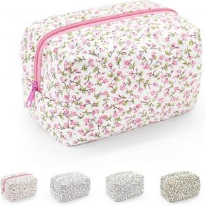 Petite trousse de maquillage,sac &agrave; cosm&eacute;tiques portable en coton,pochette cosm&eacute;tique florale matelass&eacute;e Pochette d'organisateur de lavage pour femmes filles dames - Neuf