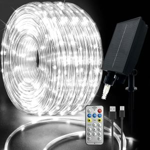 Tuyau Lumineux Ext&eacute;rieur &Eacute;tanche 20 M, Usb Et Solaire, 8 Modes, Minuterie, T&eacute;l&eacute;commande, R&eacute;sistant Aux Intemp&eacute;ries, Pour No&euml;l, Mariage, F&ecirc;te, D&eacute;coration (Blanc Froid) - Neuf