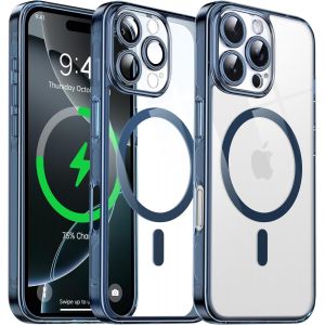 THEF-Coque Magnétique Transparente pour iPhone 16 Pro (6.3'') avec Objectif Film, [Compatible avec MagSafe] [Protection Antijaune & Antirayure & Antichoc] Etui Housse Dur avec Bord, Bleu - Neuf