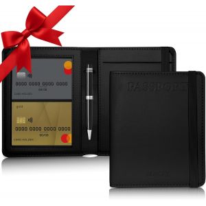 TRAHOO-Porte-Passeport et Emplacement pour Carte de Vaccination Combin&eacute;s - Portefeuille de Voyage et &eacute;tui Imperm&eacute;able pour Femmes, Hommes, Enfants - Couverture de Passeport en Cuir PU - Neuf