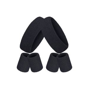 Lot De 2 Bandeaux Anti-Transpiration Pour Le Sport - Bandeaux Et Bracelets Pour Le Tennis, Le Badminton Et Le Yoga - Noir - Neuf