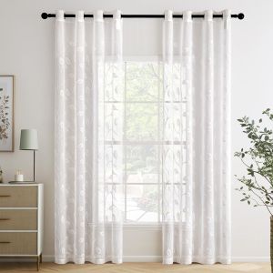 ERYI-2 Panneaux Rideau Voilage Salon Moderne Avec Motif Broderie, Tulle Rideau Transparent À Oeillets, Décoration Interieur Rideau Fenetre Chambre, Lot De 2 Rideau Voile, 140X220Cm Blanc - Neuf