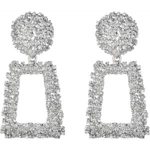 Kal-Boucles D'oreilles Femme Argent Géométrique Rectangulaire Carré Et Rond Petite Fleur Pour Fille Clair Ton D'argent - Neuf