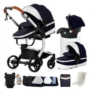 Poussette Magic Zc Poussette 3 En 1 Pousette Poussette Cosy Voyage Cuir Pu Sac &Agrave; Main Porte-B&eacute;b&eacute; Harnais De Cinq Points Bleu Argent&eacute; - Neuf