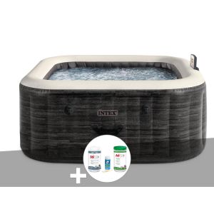 Kit spa gonflable Intex PureSpa Ardoise carr&eacute; Bulles 4 places + Kit de traitement brome - Neuf