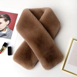 Écharpe Croisée En Fausse Fourrure De Lapin Double Face Épaissie Douce Lavable Garder Au Chaud Couleur Pure Automne Hiver Femme Cache-Cou Écharpe Pour L'extérieur-Café - Neuf