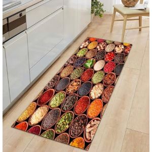 Tapis De Cuisine Antidérapant, Absorbant Et Lavable, Série Épices Et Vaisselle, Devant L'évier, 40 X 120 Cm - Neuf