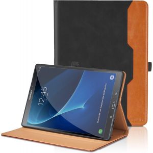 Coque Pour Samsung Galaxy Tab A6 10.1 Pouces 2016 Sm-T580/T585 Pu Cuir Cover Tablette Housse De Protection Auto Réveil/Sommeil, Multi-Angle Flip Portefeuille Étui Avec Fonction Support - Noir - Neuf