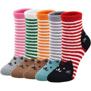 Jgd-Chaussettes Moelleuses Hiver Femmes Douces Chaudes &Eacute;paisse Maison Chaussette De Lit Microfibre Avec Motif Animal Filles Fantaisie Cadeau Pour No&euml;l 5 Paires - Neuf