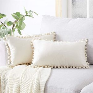 Housse De Coussin 30x50 Cm Moutarde Blanc Décoration Salon Maison Scandinave Lot De 2 Protège-Oreiller En Velours Doux Rectangulaire Double Face Couleur Unie Pour Coussin De Chaise De Bureau - Neuf