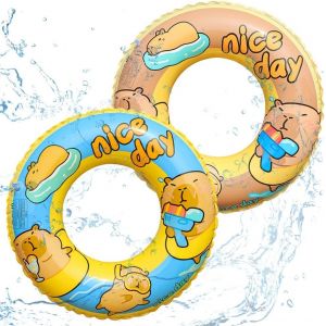 Cap-2 Pièces Bouées Gonflables Capybara Anneaux De Bain Pour Enfants Jouet Piscine Été Plage Accessoire Eau Activité Plein Air Garçons Filles Motif Animal À Partir De 3 Ans Vacances Cadeau - Neuf