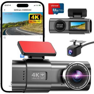 JGD-Dashcam Voiture 4K+1080P, Dash Cam avec &eacute;cran IPS 1.47'', WiFi & App, Camera Voiture Grand Angle 170&deg;, Vision Nocturne, Carte SD 64 G, WDR, G-Capteur, 24H Mode Stationnement, Enregistrement en Bo - Neuf
