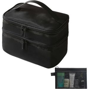 de Maquillage Portable Double Couche de Toilette Imperm&eacute;able Grande capacit&eacute; Sac Cosm&eacute;tique de Voyage Vanity Case avec Brosse Compartiment (Or 5) - Neuf