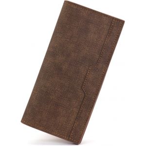 asas-Portefeuille Long Pour Homme-Ultra Fin-Élégant-Portefeuille Bifold Pour Homme-Avec 12 Compartiments Pour Cartes,Fenêtre D'Identité Et Porte-Monnaie,Marron,18.5*9*1.5Cm,Moderne - Neuf