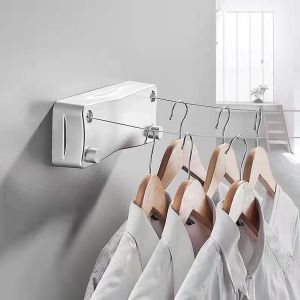 Séchoir à linge rétractable de 5,2 m avec double ligne, extensible et mural, pour chambre, salle de bain, balcon et jardin (argenté) - Neuf