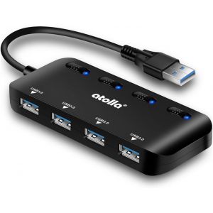 atolla Hub USB 3.0 à 4 ports - Hub USB actif - 5 Gbps - Avec interrupteur d'alimentation et LED - Neuf