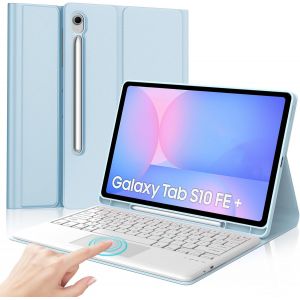 Coque Clavier Pour Samsung Galaxy Tab S10 Fe+ Plus 13.1"" 2025, Clavier Azerty Français Bluetooth Détachable, Étui Avec Pavé Tactile Bluetooth Keyboard Avec Support De Stylet, Bleu Ciel - Neuf