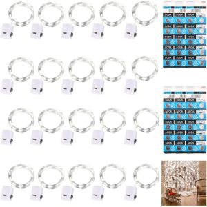 TRAHOO-Lot de 20 Guirlandes Lumineuses &agrave; Piles avec 120 Piles, 2M 20 LEDs Fil Led Lumineux de Cuivre &agrave; 3 Modes &Eacute;tanche pour D&eacute;coration No&euml;l Chambre Mariage Soir&eacute;e Maison Jardin(Blanc Froid) - Neuf