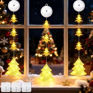 Jgd-Decoration No&euml;l Fenetre Lumineuse,3 Pi&egrave;ces No&euml;l Lumi&egrave;re De Fen&ecirc;tre Suspendue Avec Ventouse,Lumi&egrave;res Fen&ecirc;tres D&eacute;corative De No&euml;l Avec Arbre,Guirlande Lumineuse D&eacute;coration Pour F&ecirc;te (Blanc Chaud - Neuf