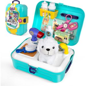 ERYI-Jouet Vétérinaire Enfant, Kit Veterinaire Jeu De Rôle Play Avec Peluche Chien Jeux D'Imitation Pour Toilettage, Nourrir Et Soigner Le Chien, Sac À Dos Cadeau Pour Enfants Garçons Filles 3 4 5 6 - Neuf