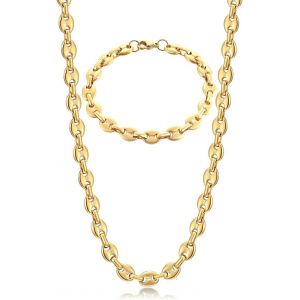 Trahoo-Chaine Maille Grain De Café Homme Collier Et Bracelet En Acier Inoxydable, 6mm 9mm 11mm Argent/Or/Noir - Neuf