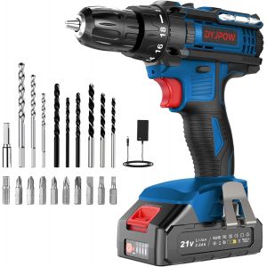 JEXNOVASHOP-Perceuse Visseuse Sans Fil 21V, Visseuse Devisseuse Sans Fil avec Batterie 2.0Ah, 42Nm Percussion, 18+1 R&eacute;glages de Couple, 22 Accessoires, 2 Vitesses, LED, pour le Bricolage, Bleu - Neuf