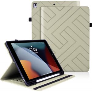 KALANKA-Coque pour iPad 10,2 Pouces 9&iquest;&iquest;me/8&iquest;&iquest;me/7&iquest;&iquest;me G&iquest;&iquest;n&iquest;&iquest;ration 2021/2020/2019, iPad Air 3 10,5'' Cuir PU &iquest;&iquest;tui Housse Pochette avec Veille/R&iquest;&iquest;veil Automatique et Porte-Stylo - Blanc cass&iquest;&iquest; - Neuf