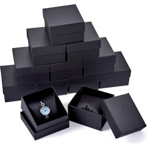 Kal-Lot De 12 Boîtes À Bijoux Rectangulaires En Carton Avec Coussin Pour Montres, Bracelets, Colliers, Boucles D'oreilles, Anniversaires, Mariages U2013 Noir - Neuf