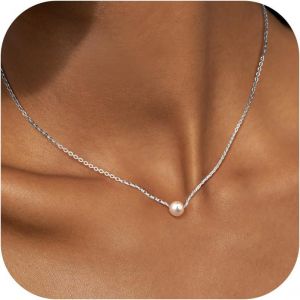 Kal-Collier Perle Femme Collier 14k Plaqué Or/Argent Collier Ras De Cou Femme Collier Perle Pendentif Perle Collier Femme Fantaisie Collier Or Femme Bijoux De Perles Pour Femmes Filles - Neuf