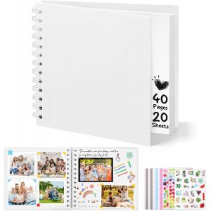 Album Photo Scrapbooking,6-Inch Album Photo Personnalisable,Carr&eacute;e Diy Livre Scrapbooking Avec 5 Autocollants,Livre D'or Anniversaire Photo Pour Mariage Et B&eacute;b&eacute;s,Blanc,40 Pages - Neuf