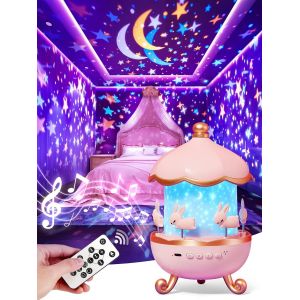 &iquest;Boite Cadeau&iquest;Kawaii Cadeau Noel, 10 Musique Veilleuse B&eacute;b&eacute; Musicale Et Lumineuse,15 Films Veilleuse Enfant Veilleuse Projecteur Ciel Etoile,360&deg;Rotation Telecommand&eacute; Veilleuse Bebe Fille Cadeau - Neuf
