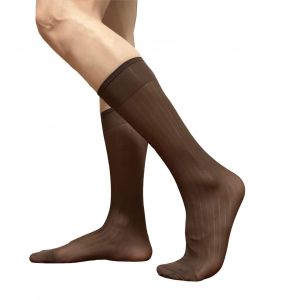 Chaussettes En Nylon Transparent À Larges Rayures Pour Hommes, Tenue D'affaires Décontractée, Mi-Mollet, Costume Formel, Transparentes, Fines, En Fausse Soie-Café - Neuf