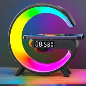 Kal-Nouvelle Lampe Veilleuse Avec Chargeur Sans Fil, Lampe D'ambiance Avec Haut-Parleur Bluetooth, Veilleuse À Intensité Variable Modèle Plug-In, Lampe Intelligente Avec Synchronisation De Musique (B - Neuf
