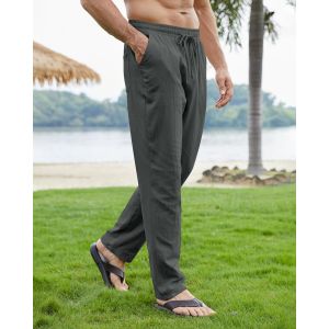 Tzf-Pantalon Coton Lin Homme Décontractés De Plage Léger Été Casual Yoga Pants Avec Cordon Elastique Grande Taille - Neuf