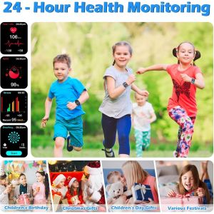 Fitness Tracker Montre Connect&eacute;e Enfant, Smartwatch Pour Gar&ccedil;on Fille 100+ Modes Sport R&eacute;veil Pedometer Moniteur Sommei, Jeux, 1,83"" Hd Smart Watch Intelligente Pour Ados 5-16 Ans Cadeau, Gris - Neuf