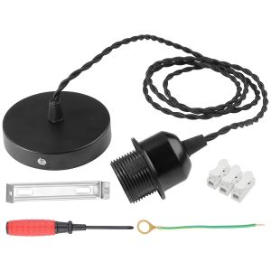 Kalanka-Porte Lampe Suspension E27 Avec Anneau &Agrave; Vis Et Tournevis Suspension Luminaire 150cm C&acirc;ble Double Ligne Lampe Suspendue Plafonnier Douille E27 Chambre Pour &Eacute;clairage Au Plafond Salon - Noir - Neuf