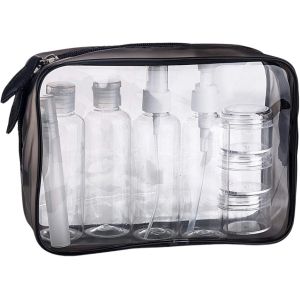 Nzqaf-Kit De Voyage Transparent, Trousse De Toilette Transparent, 5pcs Bouteilles Vides (Max.100ml) + Étiquettes Vierges + Feutres À Encre Permanente - Neuf