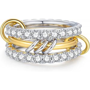 Kahfl-Bague Femme Or Et Argent 18 Carats Plaqué Acier Inoxydable Bague Empilables Anneaux Multi-Maillons Connectés Bague Pouce Pour Femme - Neuf