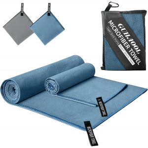Serviette Microfibre,Serviette En Microfibre-180 X 80 Cm Serviette De Bain + 100 X 50 Cm Serviette Main,Parfaite Pour Le Sport,Voyages,Plage,Camping,Randonnées,Yoga (Bleu De Mer) - Neuf