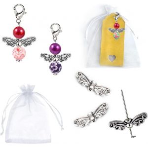 Perles Ailes D'ange Lot De 30 Kit De Fabrication De Artisanat Ange Porte Clés Cadeau Ange Gardien Pendentifs Perles D'ange Gardien Kit Creation Breloque Porte Clé Avce Pinces - Neuf