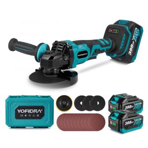 Meuleuse d'angle sans fil 125 mm，3 vitesses r&eacute;glables avec 2 x batteries，8000 tr/min moteur brushless, pour couper, meuler，polissage - Neuf