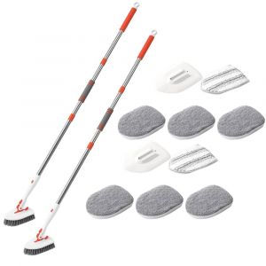 Kit de brosse de nettoyage 3 en 1 r&eacute;glable avec 4 brosses de rechange et manche extensible - Neuf