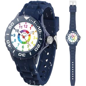 Bnhgc-Montre Enfant Garçon,Fille,Avec Une Lunette,Tournante,Étanchéité 3atm/30m,Montre Analogique Pour Enfants Mode 12/24 Heures,Montre Bracelet Éducative Pour Enfants 3 À 12 Ans - Neuf